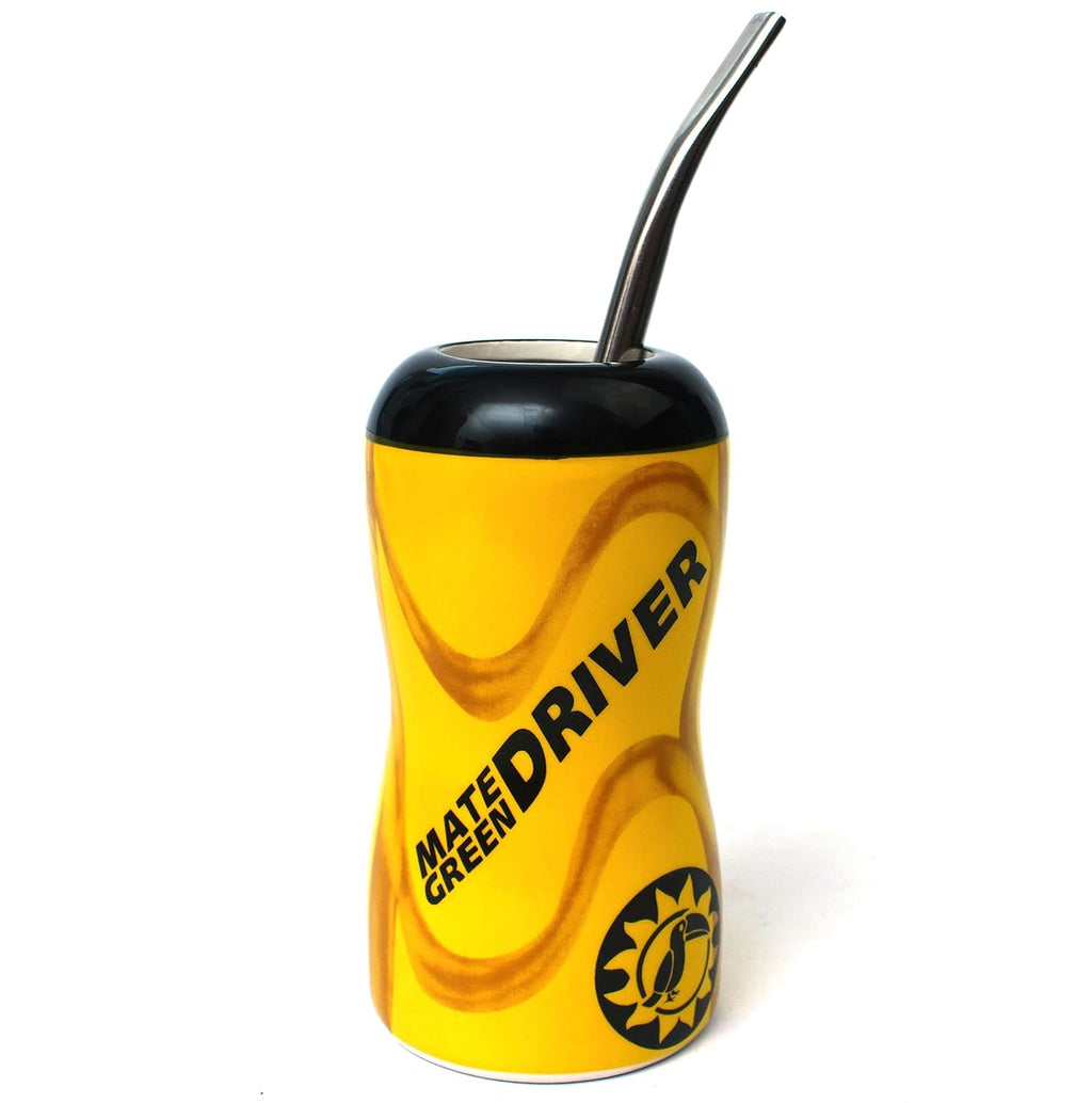 Cana pentru ceai Yerba Mate, cană din ceramică DRIVER, cană pentru mașină, perfectă pentru călătorii cu mașina, pentru ceai Mate și băuturi reci sau calde, cană din ceramică, complet glazurată, 1,75 kg