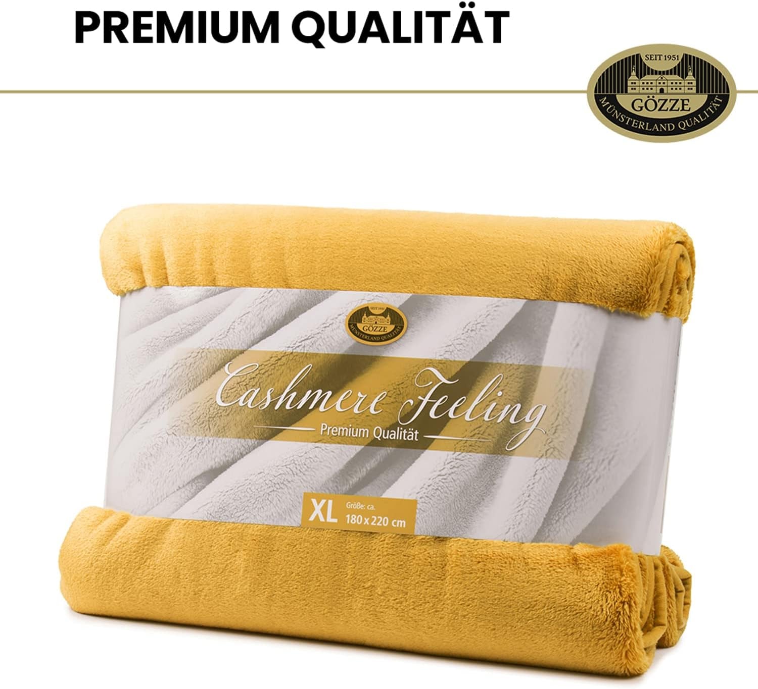 Gözze - Wygodny koc Premium Cashmere-Feeling, 500 G/M², 180 x 220 cm - musztardowy Łóżka i koce Besuche den GÃ¶zze-Store