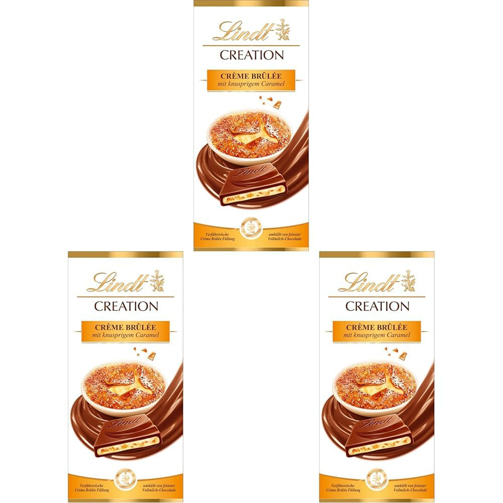 Batonik Crème Brûlée Lindt Czekolada Kreacja | Nadzienie Crème Brûlée z chrupiącym karmelem, oblane najlepszą mleczną czekoladą | Tabliczka czekolady | Prezent czekoladowy, 150g
