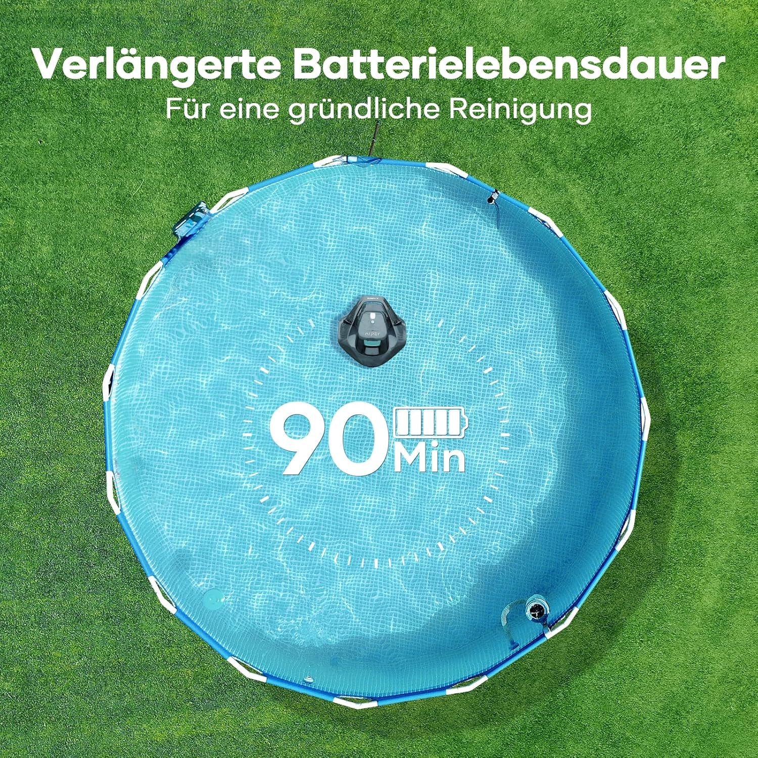 Robot basenowy AIPER, bezprzewodowy odkurzacz basenowy z akumulatorem, czas pracy 90 minut, automatyczne parkowanie, silniki z podwójnym napędem i wskaźniki LED, idealny do basenów z płaskim dnem o powierzchni do 80 m²