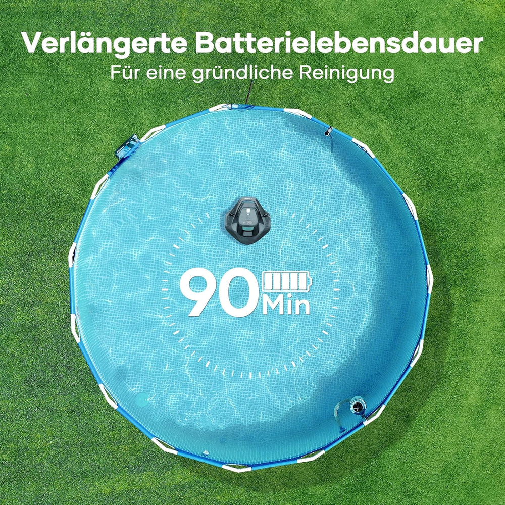 Robot basenowy AIPER, bezprzewodowy odkurzacz basenowy z akumulatorem, czas pracy 90 minut, automatyczne parkowanie, silniki z podwójnym napędem i wskaźniki LED, idealny do basenów z płaskim dnem o powierzchni do 80 m²