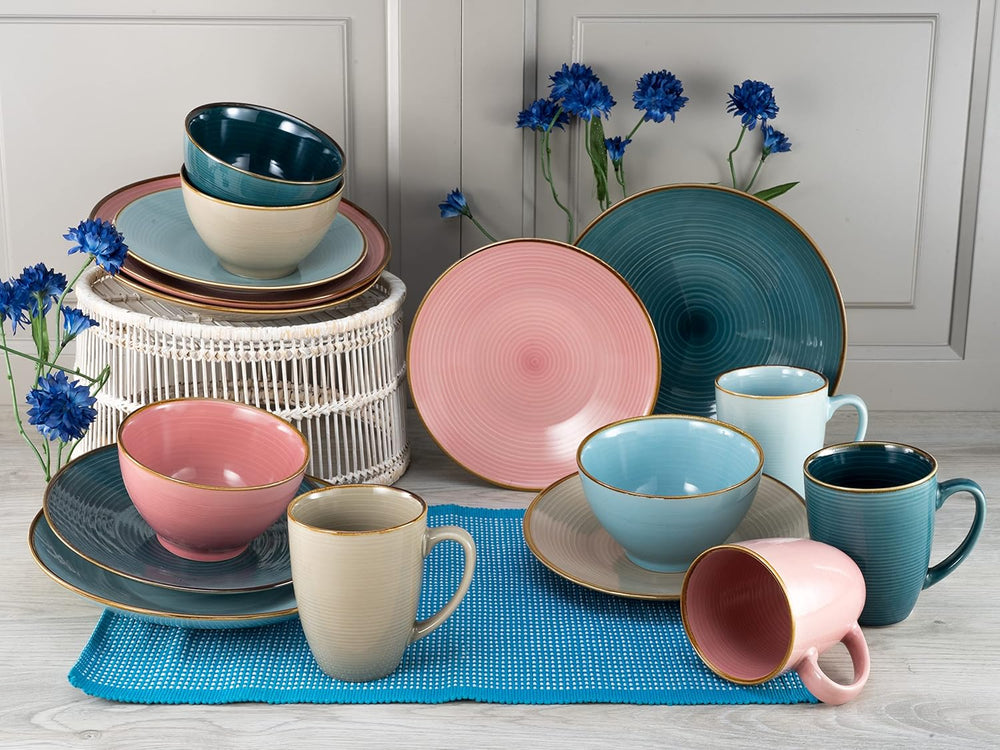 CreaTable, 22506, seria COSY DAY, set de veselă cu 16 piese pentru 4 persoane, serviciu combinat din gresie, potrivit pentru mașina de spălat vase și cuptorul cu microunde, producție de calitate