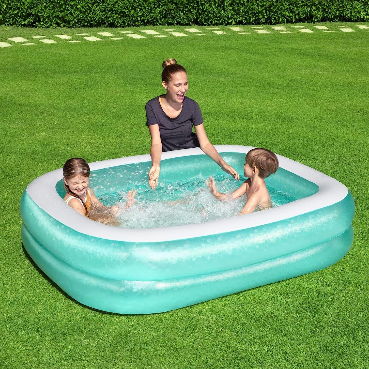 Piscină gonflabilă transparentă Bestway 54005 pentru familie, 201 x 150 x 51 cm - Verde