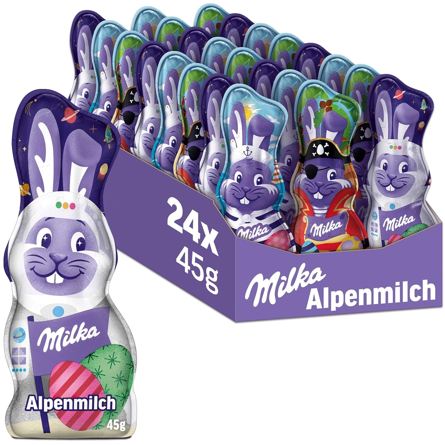 Milka Smiling Bunny Alpine Milk Design Edition - Wielkanocna czekolada w 3 różnych wzorach - 24 x 45g