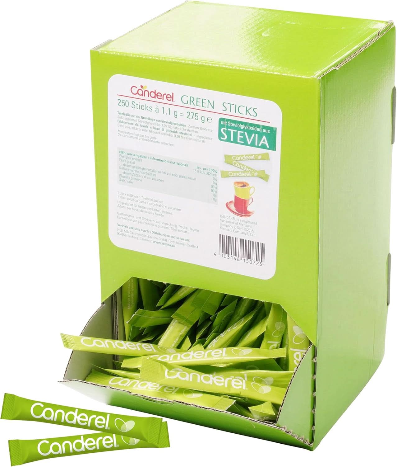 Hellma Canderel Green Stevia Sticks, 250 saszetek ze stewią, saszetka 1,1 gram Słodziki Naty Shop