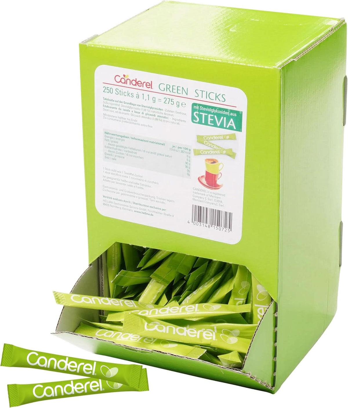 Hellma Canderel Green Stevia Sticks, 250 saszetek ze stewią, saszetka 1,1 gram Słodziki Naty Shop