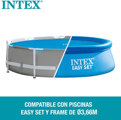 Intex 28012 - Solarabdeckplane, Abdeckung mit thermischer Isolierung für Runde Easy Set/Frame Pools, Polyethylen, Blau, ⌀ 366 cm
