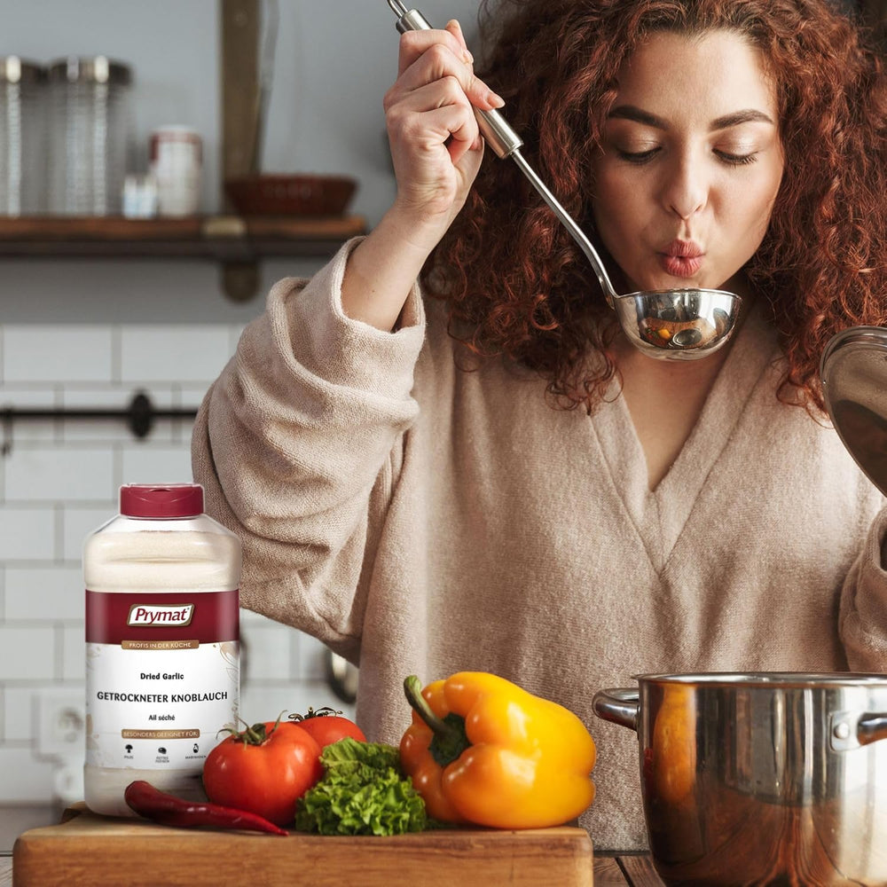 Prymat Getrockneter Knoblauch granuliert 1,05kg – Aromatisches Knoblauchgranulat zum Würzen von Fleisch, Fisch, Gemüse, Saucen, Dips & Marinaden – intensiv im Gesmack – ohne Zusätze