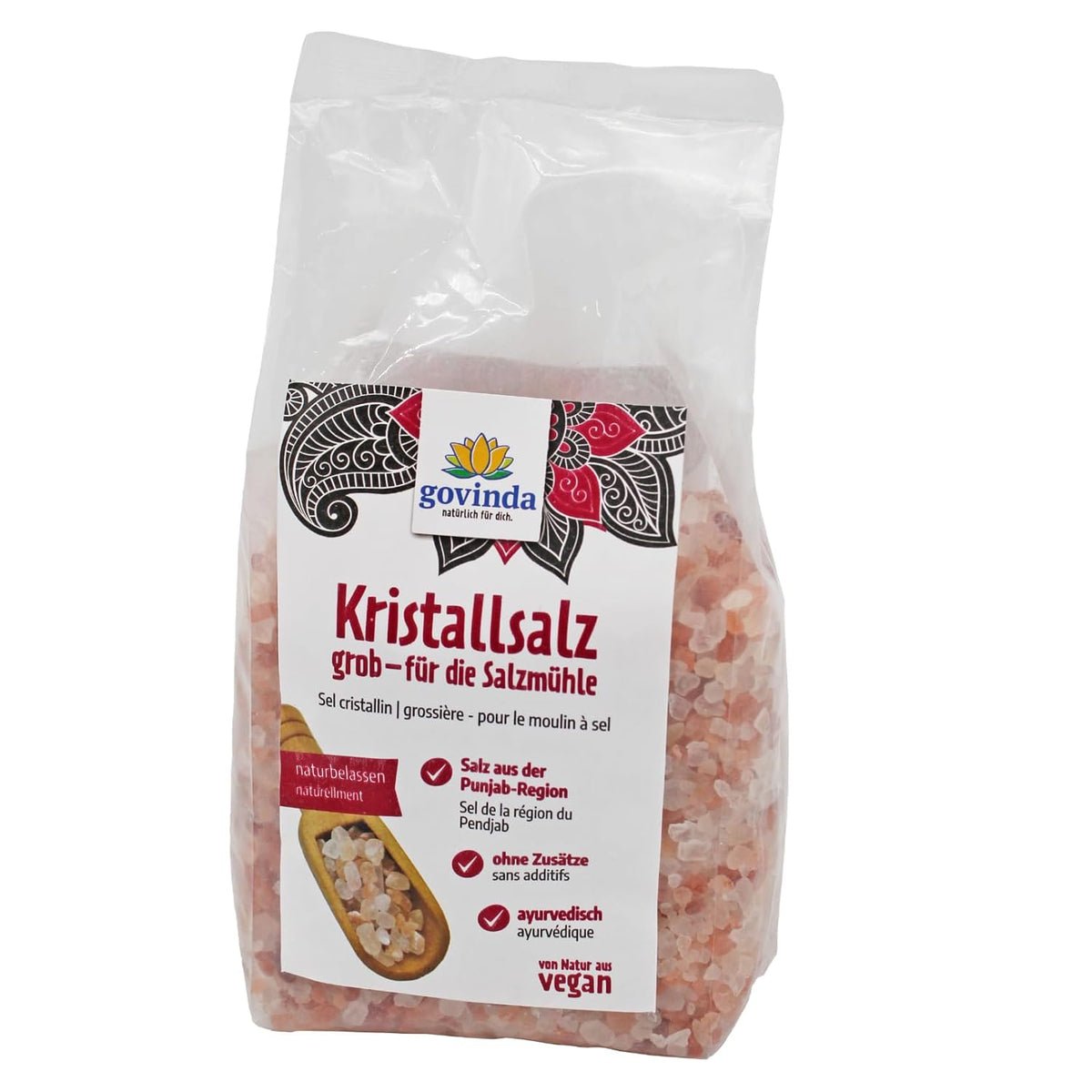 Govinda Kristallsalz - gruba (1kg) | 250 milionów dolarów alt | Region Salz aus der Pendżab | 100% naturalnego piękna i ohne Zusätze | Ajurweda | wegańskie | Idealny do młyna solnego