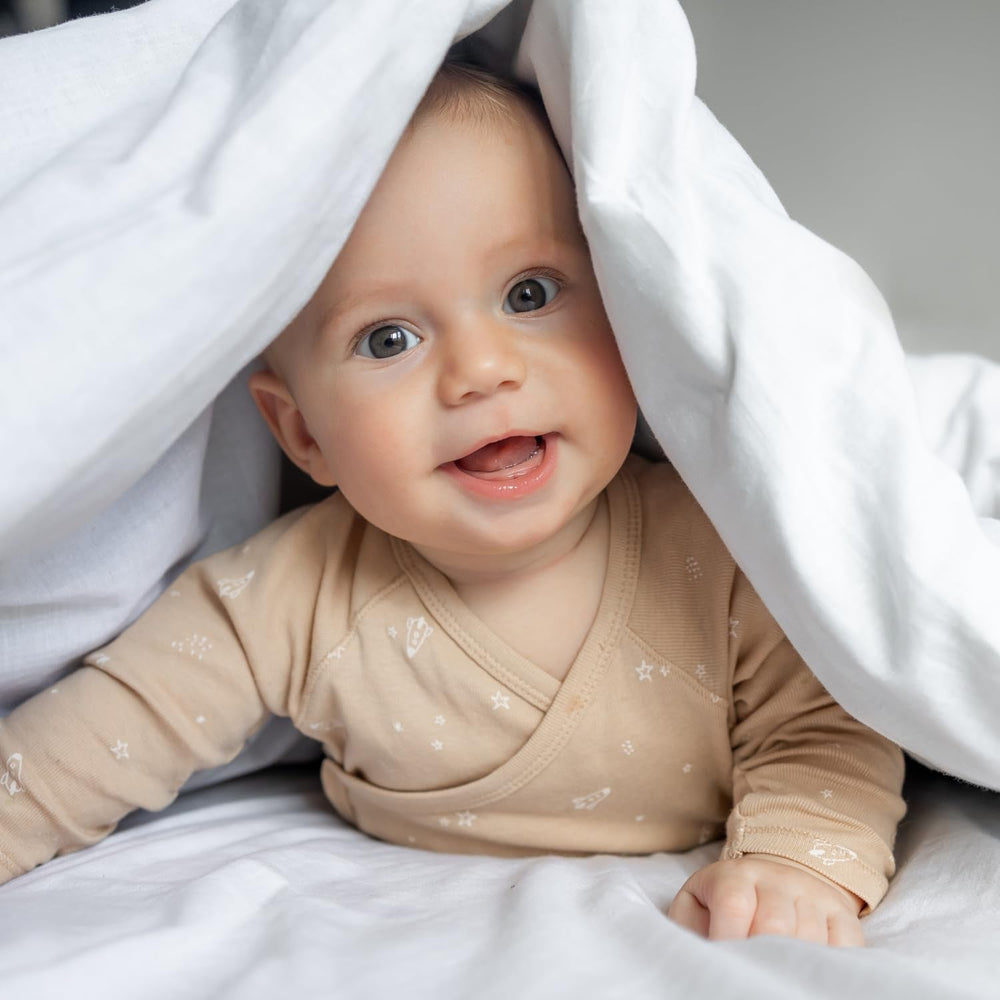 Pikolin Home - Dwustronna kołderka 300 G - Dwukolorowe wypełnienie nordyckie - Do łóżeczka 60 - Wypełniona pierzem, ciepła, oddychająca, niebiesko-biała, 100 x 120 cm Kołdry i kołdry Naty Shop