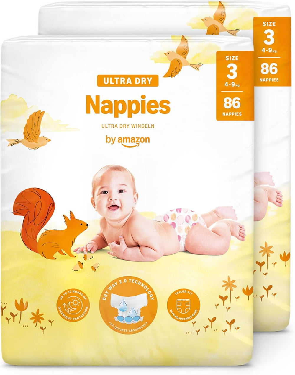 Pieluchy Amazon Ultra Dry, rozmiar 1 (2-5 kg) - pudełko miesięczne, białe, 96 sztuk (2 opakowania po 48) (dawniej marka Mama Bear, identyczny produkt)