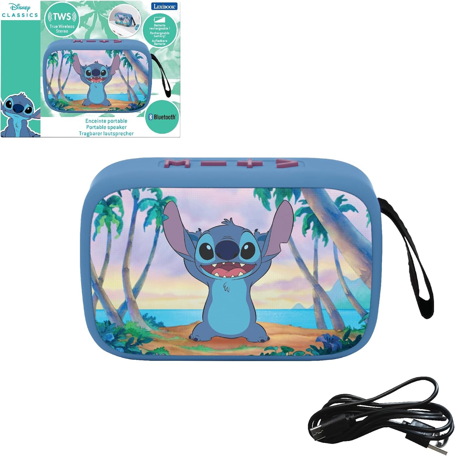 Lexibook Mattel Barbie - Tragbarer Bluetooth-Lautspeaker, kabellos, USB-C, SD/TF-Karte, wiederaufladbarer Akku, blau/rosa, BT018BB