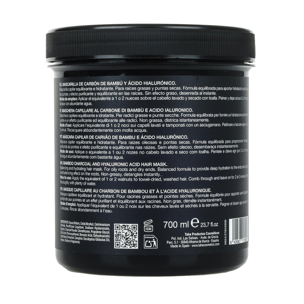 Thader Pharma Mască de păr echilibrantă cu cărbune de bambus și acid hialuronic - Ideal pentru rădăcini grase și vârfuri uscate, 700 ml Masca de par Naty Shop