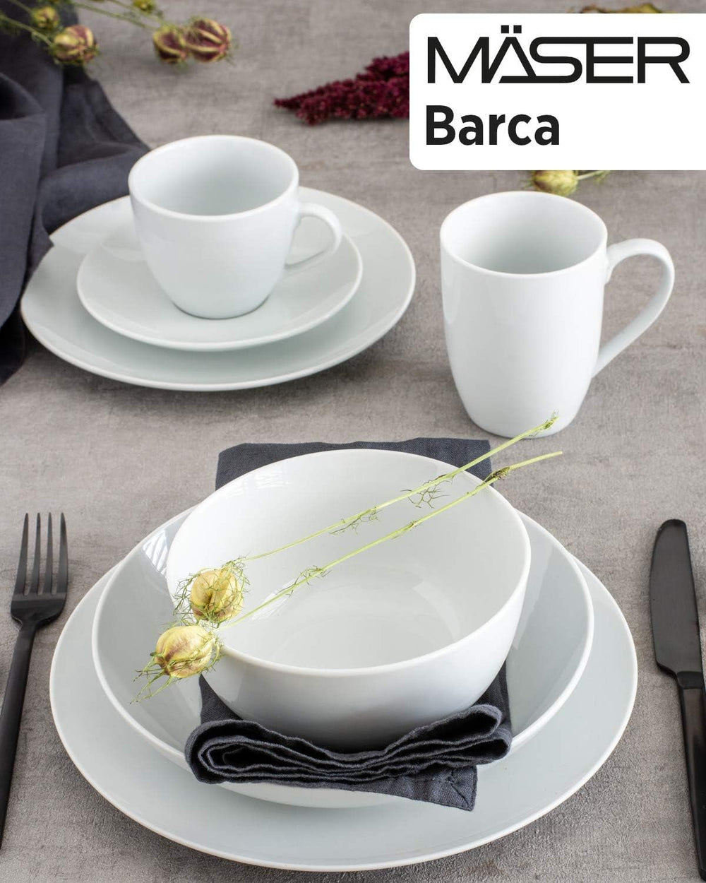 Mäser Kombiservice, Porzellan Barca, Weiß Zestawy zastawy stołowej Naty Shop
