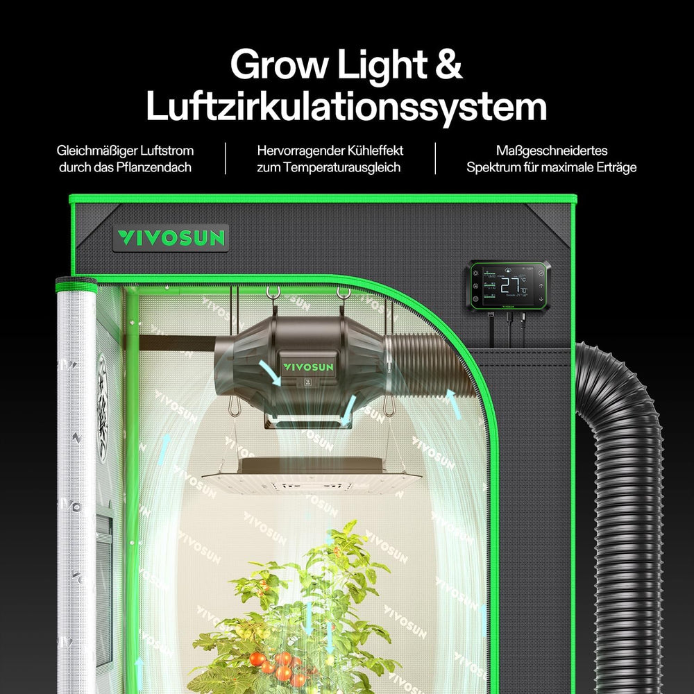 Namiot VIVOSUN Smart Grow Tent Kompletny zestaw 60x60x120cm, zintegrowany system automatycznej uprawy WiFi z pełnym spektrum światła LED o mocy 100W i wydajnym systemem wentylacji z kontrolerem GrowHub E42A+