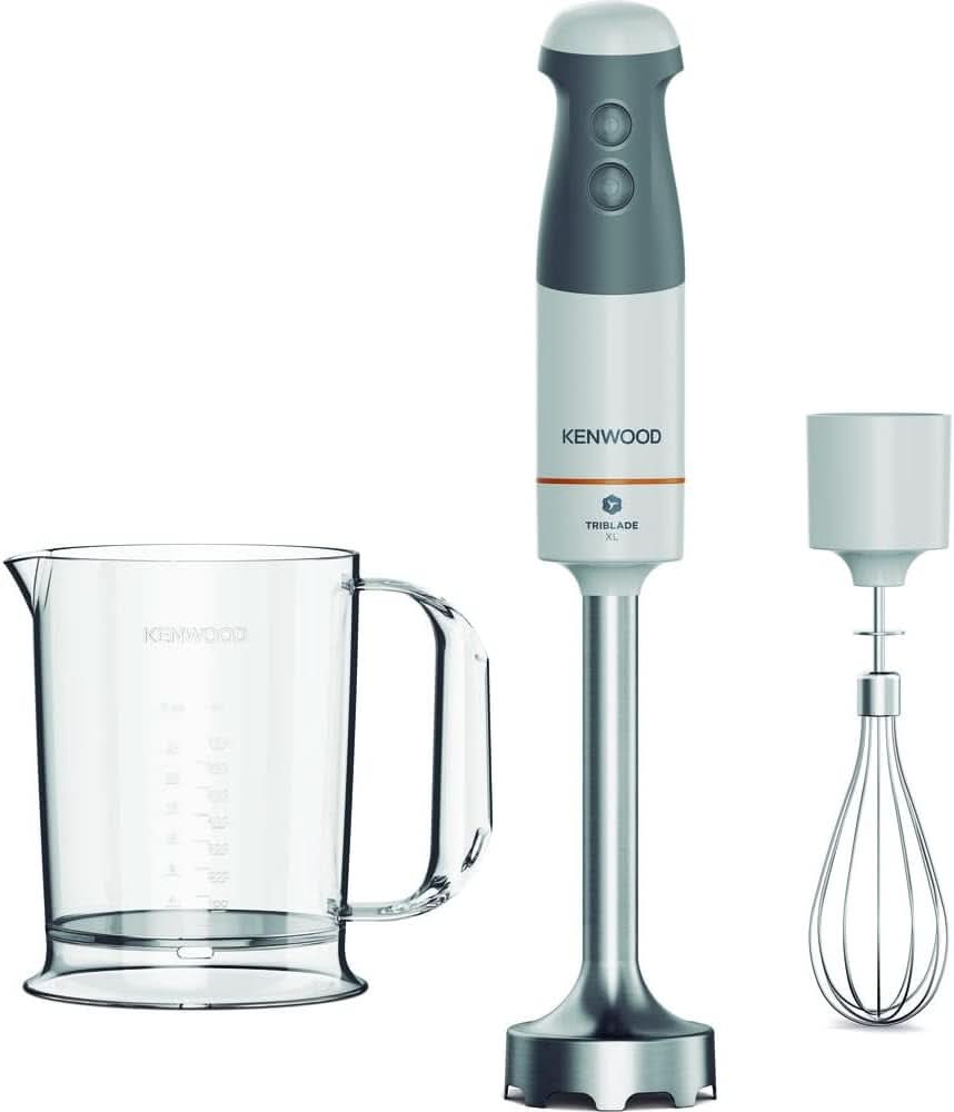 Kenwood Triblade XL Pro Stabmixer HBM80.322BK, 1200W, zmienna prędkość, Edelstahl(Pürierfuß), Schneebesen, Emulgieraufsatz, 500Ml Zerkleiner, 700 i 250Ml Becher, Spülmaschinenfeste Teile Bucatarie Naty Shop Weiß/Grau 2 Hbm40.002Wh