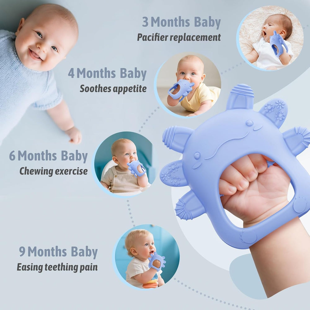 Inel de dentiție pentru bebeluși akolik, jucărie și ajutor pentru dentiție pentru 0, 3, 6 și 9 luni, inel de dentiție fără BPA pentru bebeluși, mănuși de dentiție, cadouri sigure pentru alimente pentru nou-născuți