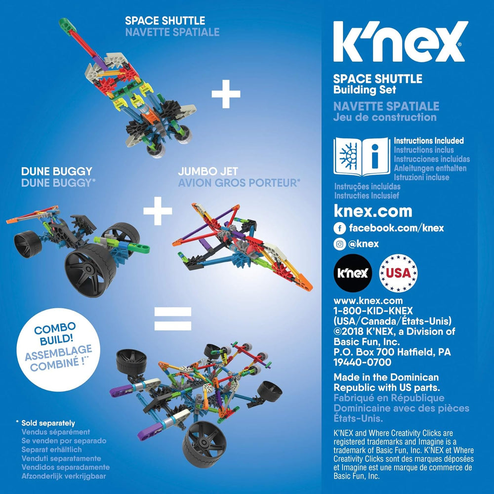 K'Nex Phantasie-Space Shuttle Spielzeug-Baukasten, Basic Fun, 17021, 60 Teile, pädagogisches Weltraum-Spielzeug für Kinder, geeignet für Jungen und Mädchen im Age von 5-10 Jahren