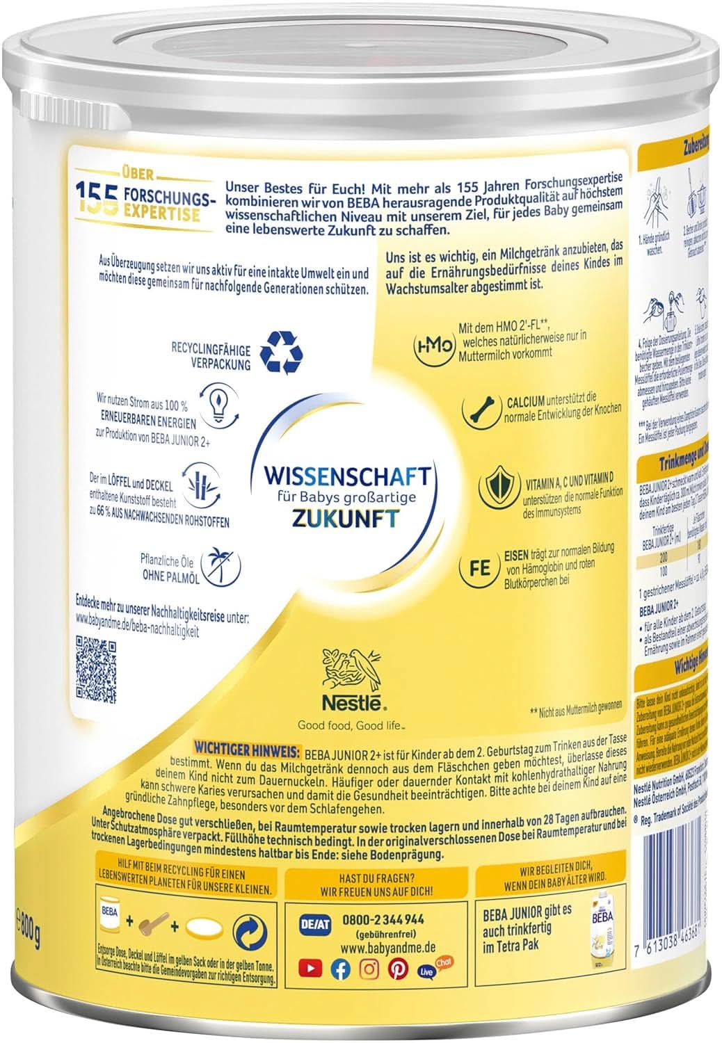 Nestle BEBA Junior 2+, de la a 2-a aniversare, mâncare pentru copii cu HMO 2'-FL, numai lactoză, fără ulei de palmier, pachet 3 (3 x 800 g) Mama si Copilul Naty Shop