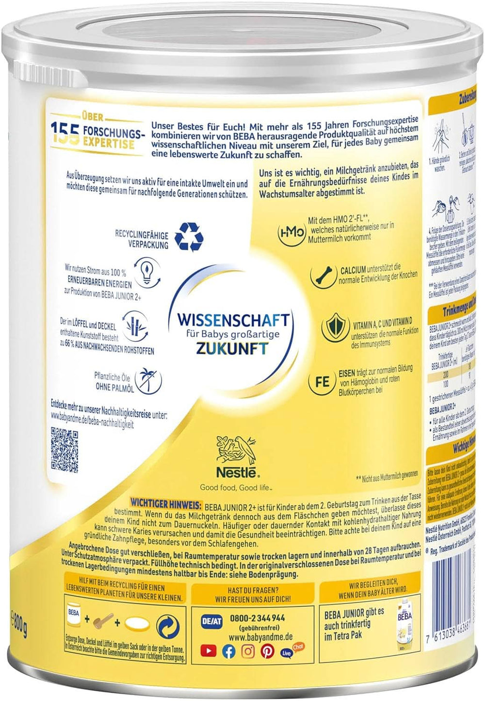 BEBA Junior 2+ 2. urodziny Napój mleczny, HMO 2'-FL Żywność dla niemowląt, Tylko laktoza, Bez oleju palmowego, Opakowanie 6 (6 x 800 g) Sklep dla mam i dzieci Naty Shop