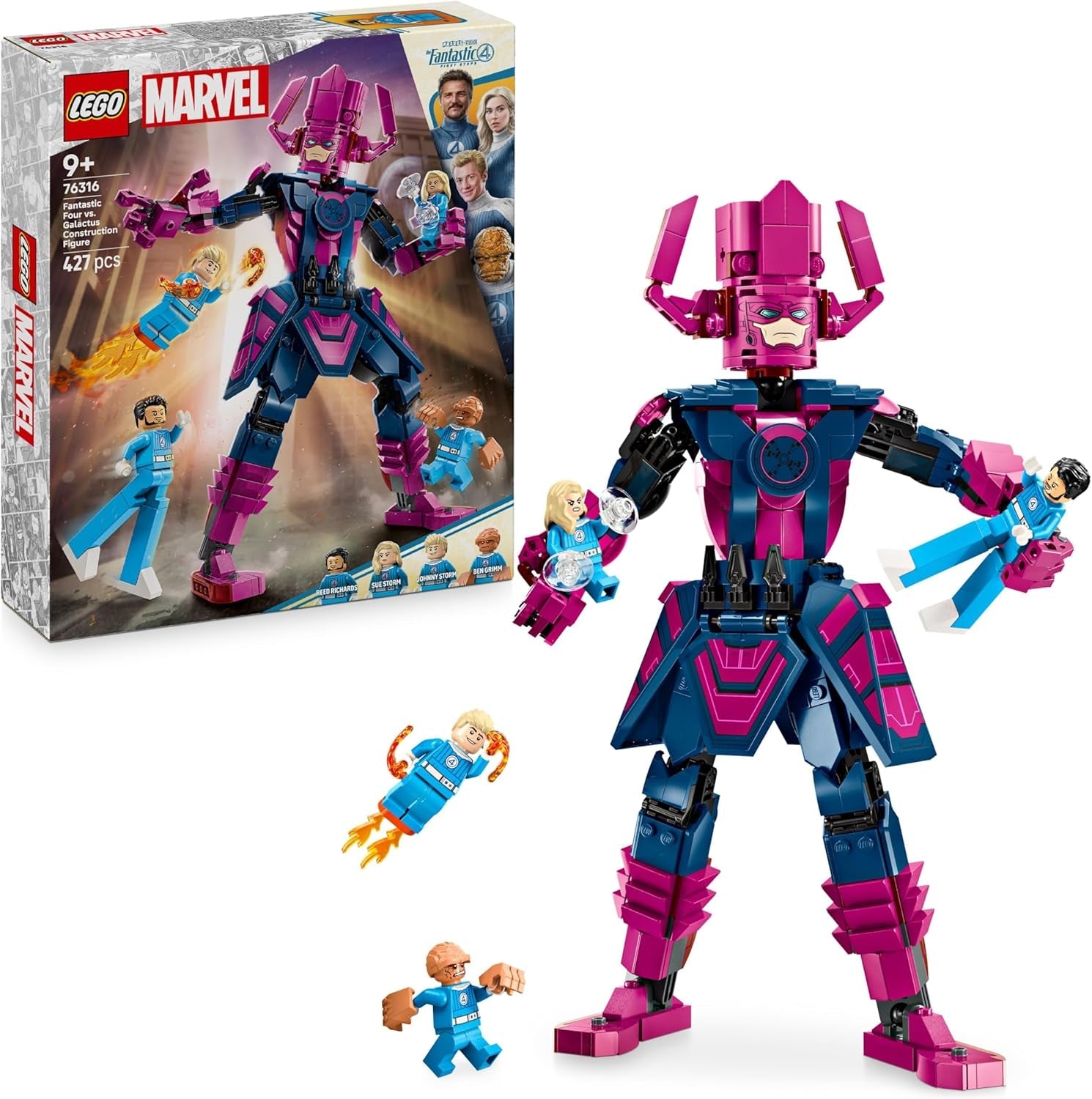 LEGO ǀ Marvel Fantastyczna Czwórka kontra. Galactus Baufigur - Bauset mit Superhelden - Zestaw ze rzeczą, niewidzialną kobietą i ludzką pochodnią - Kreatives Geschenk für Jungen und Mädchen - 76316