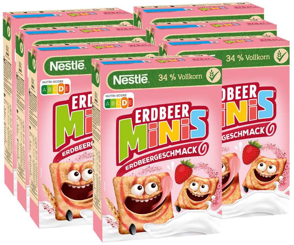 Nestlé Strawberry Minis, całe płatki zbożowe o smaku truskawkowym, opakowanie 7 sztuk (7x375g)