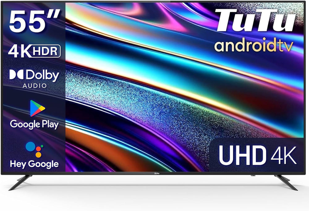 TuTu TUS43UQ1A Smart TV 43 inch (108 cm) 4K UHD LED TV Android TV cu WLAN, HDR, triplu tuner DVB-C/S/S2/T/T2, Bluetooth, Prime Video, Netflix, YouTube, DAZN, Disney+