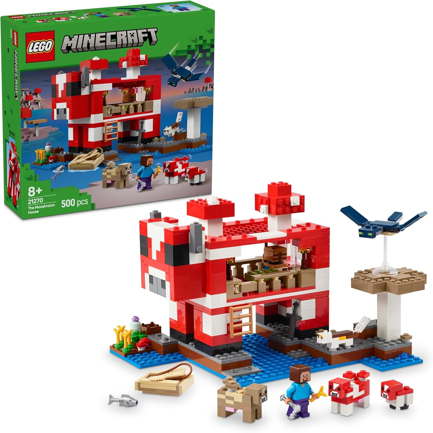 LEGO Minecraft The Mushroom Cow House Gra wideo Zabawka do budowania Model krainy grzybów z minifigurkami Steve i innymi postaciami Zestaw dla chłopców i dziewcząt w wieku 8 lat 21270 Zestawy do budowania Besuche den LEGO-Store Default Title