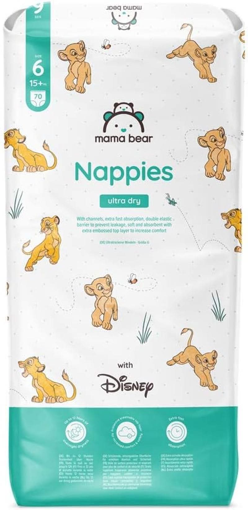 Pieluchy Mama Bear Disney Ultra Dry rozmiar 4 (8-14kg), białe, 84 sztuki (1 opakowanie) Naty Shop rozmiar 6 (15+kg) opakowanie pojedyncze