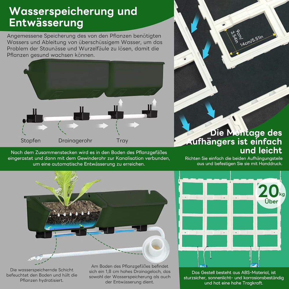 Hängende Vertikale Wand Pflanze, Vertikale Pflanzenwand Balkonbar Pflanzenwand Indoor mit Smart-Timer i Wasserpumpe Blumentopf Wand für Hof Garten Balkon Home Decor