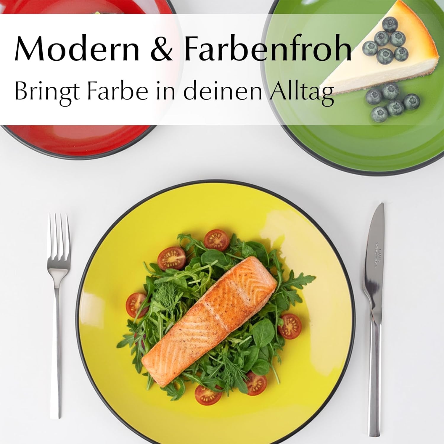 MIAMIO – Set de 6 farfurii/farfurii de cină din gresie ceramică - Colecția Le Papillon (Colorate, Farfurii mici (6x))