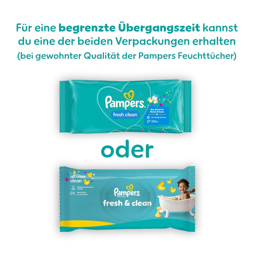 Chusteczki nawilżane Pampers Fresh Clean, 15 opakowań po 80 chusteczek, łącznie 1200 chusteczek, lekki zapach, odpowiednie również do rąk i twarzy
