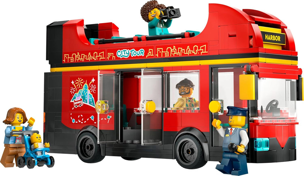 LEGO City piętrowy autobus, piętrowy autobus zabawkowy, zestaw pojazdów dla dziewcząt i chłopców od 7 lat, zawiera 5 figurek, w tym dziecko w wózku 60407 Zestawy do budowania Besuche den LEGO-Store