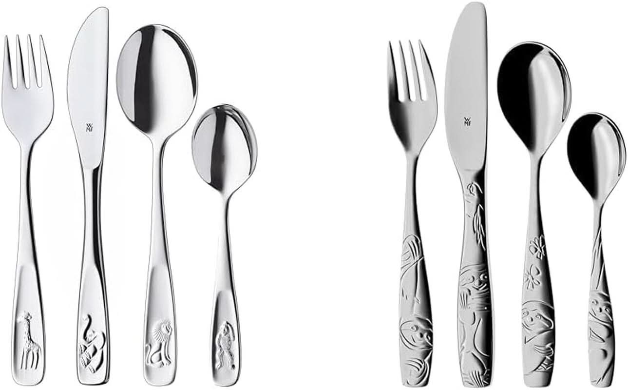 Zestaw sztućców ze stali nierdzewnej dla dzieci WMF Animals, 4 sztuki, polerowany Cromargan Kitchen Naty Shop