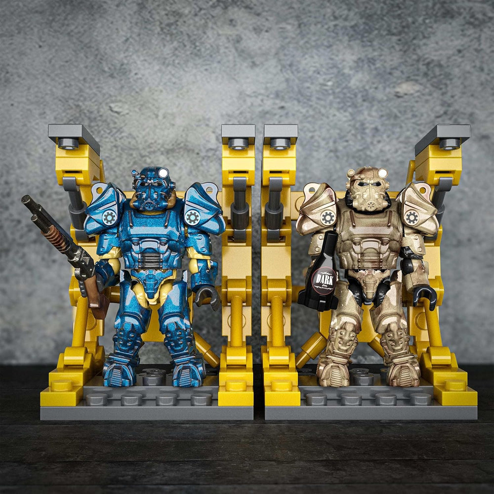 Figurka MEGA Fallout Bauspielzeug, kolekcja pancerza wspomaganego T-60 z 327 zestawami, 5 mikro-figurek akcji i Zubehör, dla sammlera