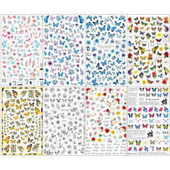 JMEOWIO Nagelsticker Schmetterling 8 Blätter Nagelaufkleber Selbstklebend Blau Schwarz Gold Schmetterling Nail Art Dekoration Nagel Design Zubehör