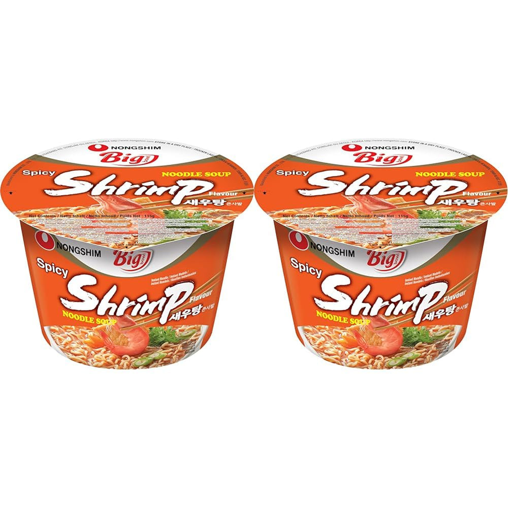 Makaron Natychmiastowy Nong Shim Z Krewetkami, Duża Miska - Koreańska Zupa Ramen - Szybkie Przygotowanie - 115g (1 Op.)