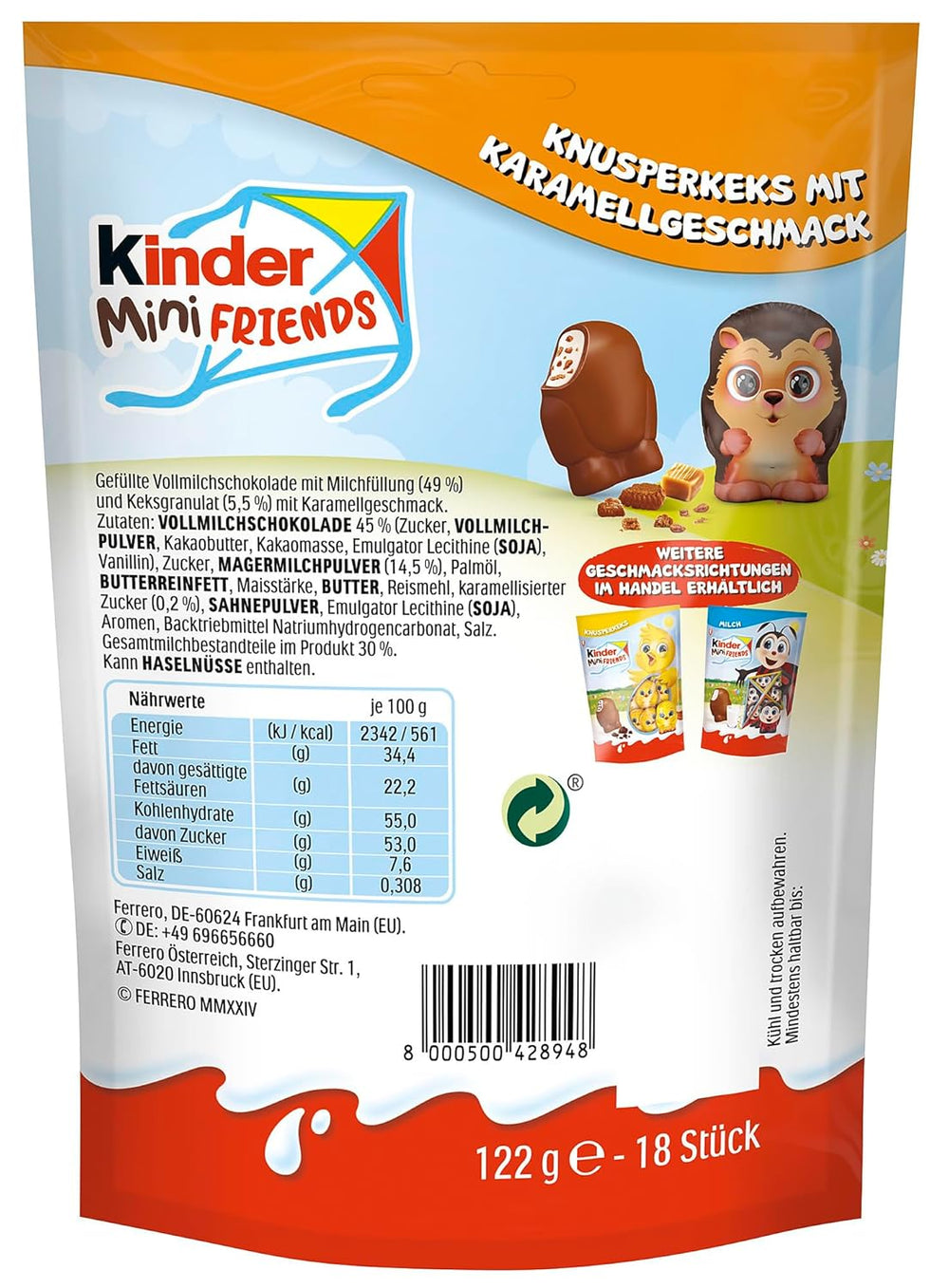 Kinder Mini Friends Chrupiące Ciasteczka o Smaku Karmelowym 122g – Czekolada Mleczna z Ciasteczkami i Nadzieniem Mlecznym – Figurki Wielkanocne – Wielkanocna Czekolada i Słodycze – Prezent Wielkanocny