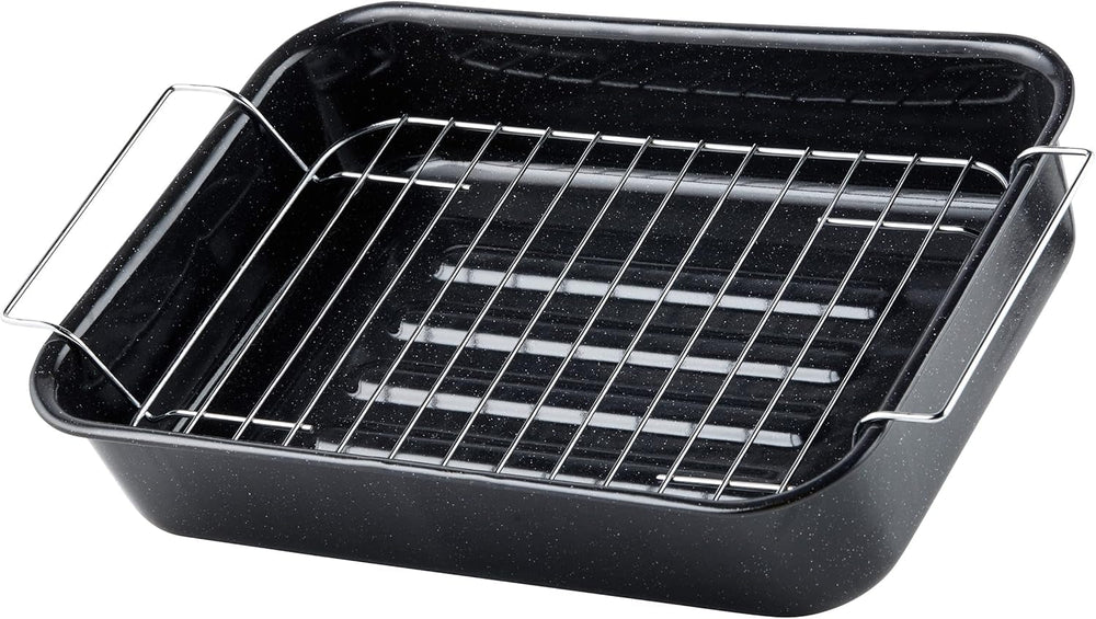 Russell Hobbs CW9161 Romano 34Cm Enamel Bräter - Mit Gitter, Rechteckige Auflaufform Mit Rost, Spülmaschinenfest Ofenform, Grill Auflaufform, Bratform Für Backofen Ofenbeständig Bis 230 Degree Formy i blachy do pieczenia Naty Shop