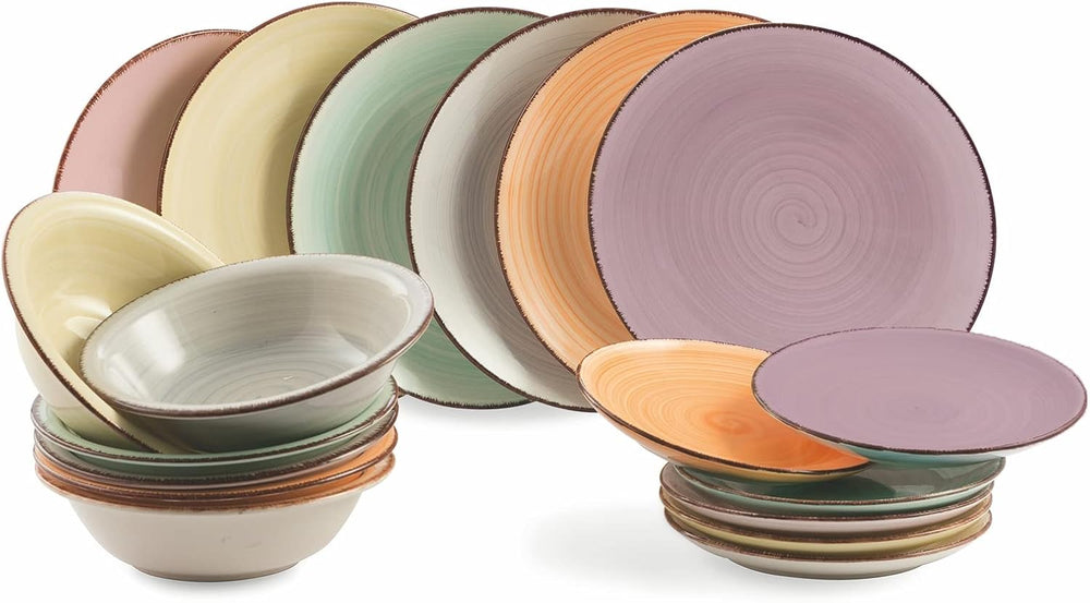 2197966 Set de veselă Baita Watercolor, 18 piese, gresie pictată manual, 6 blaturi diferite