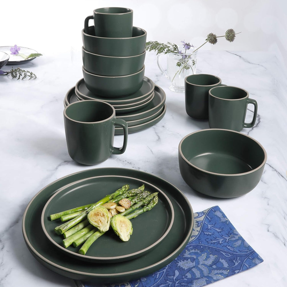 Set de tacâmuri rotunde Zuma, 16 piese, farfurii, boluri, cești, seturi de tacâmuri, serviciu pentru patru (16 piese), verde