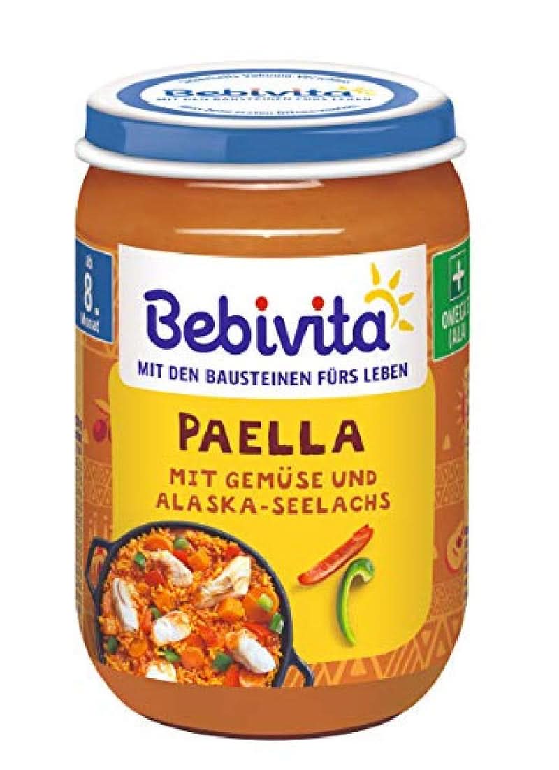 Menu Od 8 miesiąca Spaghetti Bolognese, opakowanie 6 sztuk (6 X 220 gramów), średnie Matka i Dziecko Naty Shop 6 x 220 gramów Paella z warzywami i mintaja alaskańskiego