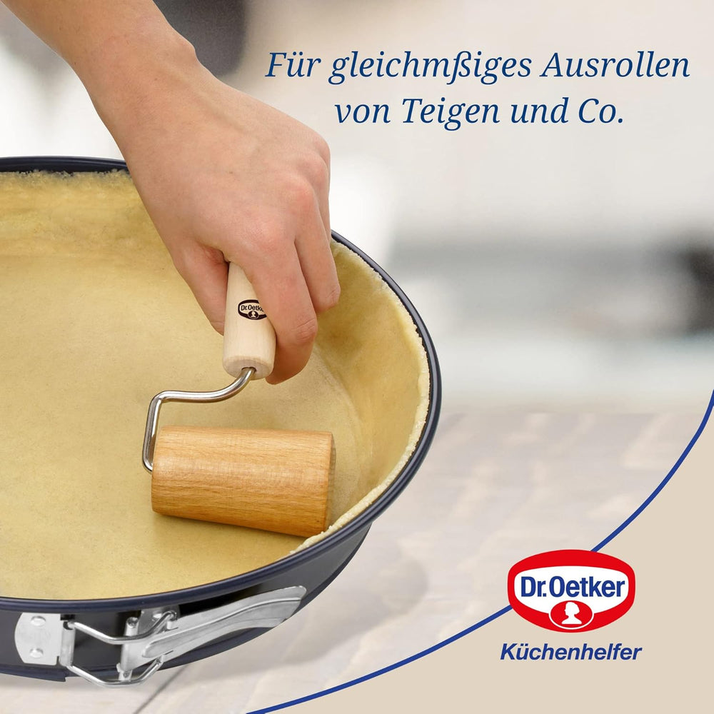 Dr. Oetker Teigroller aus Holz – Teigrolle aus wysokiej jakości Buchenholz – Perfekt für round und eckige Formen – ok. 18 x 7 cm, Rolle Durchmesser ok. 4,5cm