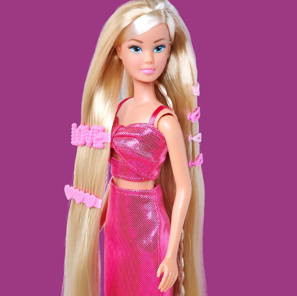 Simba Steffi Love Dream Hair – Ankleidepuppe mit extra Langen Haaren, inkl. Haarclips & Kamm, im pinken Glitzerkleid, 29 cm brutto, Frisieruppe für Kinder ab 3 Jahren