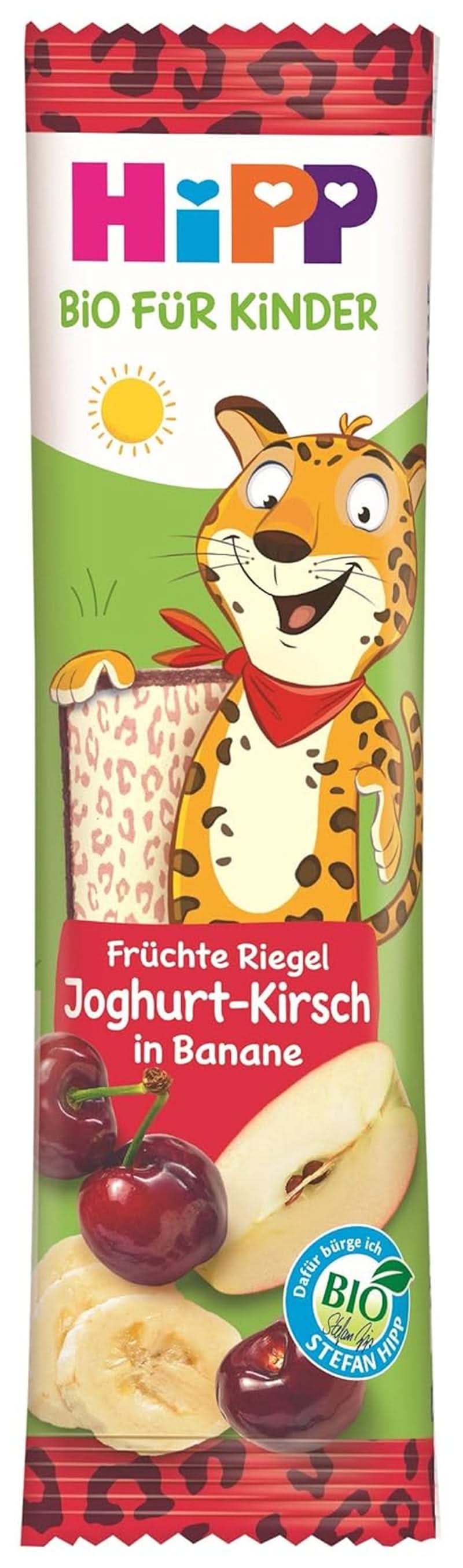 Organiczny Baton Hipp Fruit-Friend Leopard, jogurt-wiśnie w puree bananowym, 22 x 23g Matka i Dziecko Naty Shop 22 x 23 gramy Jogurt, wiśnie w puree bananowym