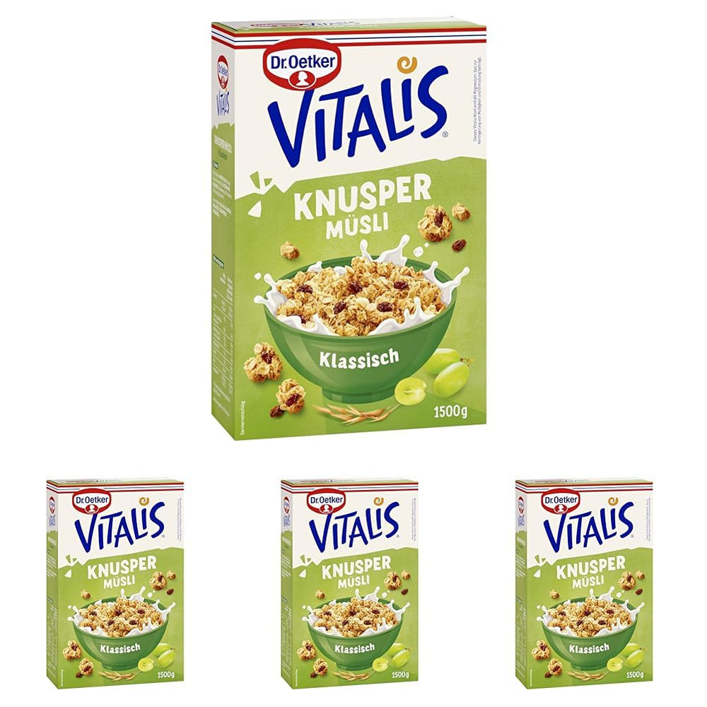 Dr. Oetker Vitalis Classic Crispy Muesli: Duże opakowanie chrupiącego musli śniadaniowego z rodzynkami, 1 opakowanie, 1,5 kg