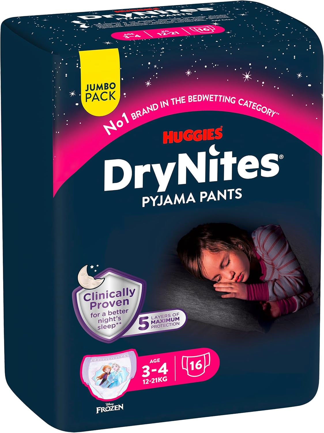 Huggies DryNites Super chłonne pieluszki na noc dla dziewczynek 3–4 lata (12–21 kg) 4 x 16 szt. (łącznie 64 szt.) Miesięczny zestaw majtek