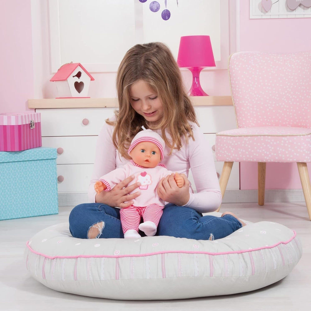 Păpușă First Words cu ochi adormiți, vorbește 24 de sunete de bebeluș, cu păpușă și biberon, 38 cm, roz/stripes Papusi Naty Shop