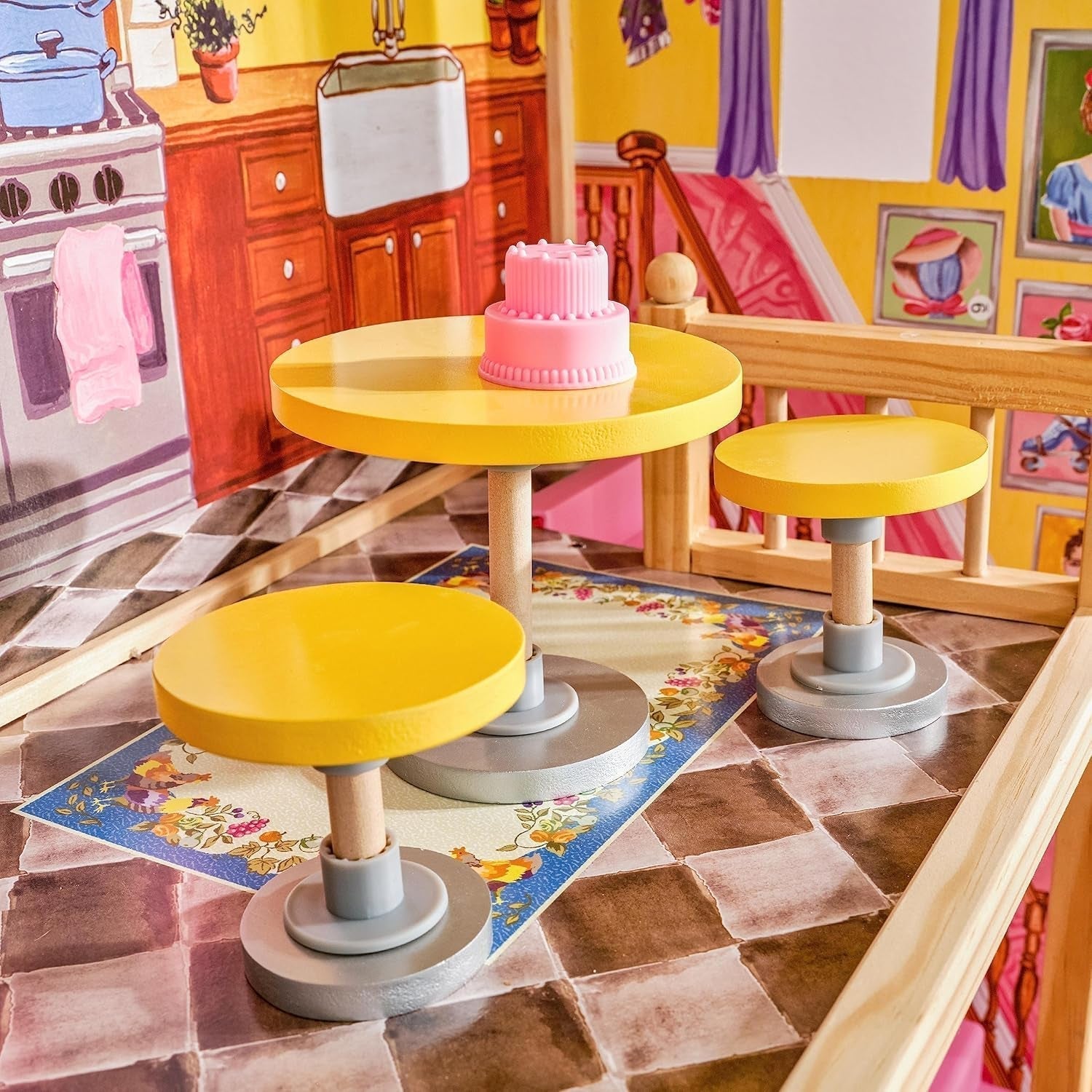 Drewniany domek dla lalek Kidkraft Kayla z meblami i akcesoriami, 3-poziomowy zestaw dla lalek 30 cm, zabawka dla 3 lat, 65092 — wyłącznie w sklepie Amazon Dollhouses Naty Shop