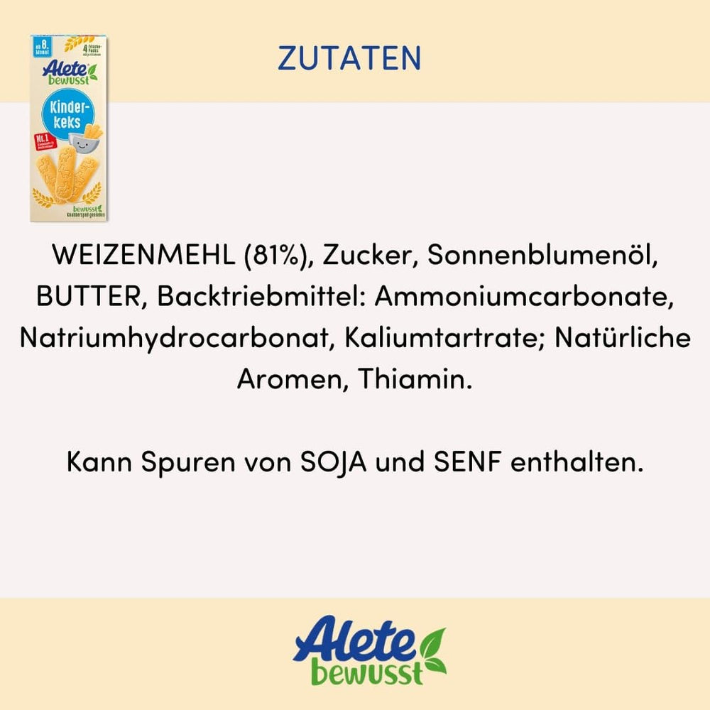 Alete Conscious Baby Biscuits, 8 miesięcy +, Ciasteczka z masłem pszennym dla niemowląt, Wygodnie pakowane małe ciasteczka na przekąskę, Idealne do zabrania w podróż i na czas, 1 x 180 g (2 sztuki w opakowaniu)